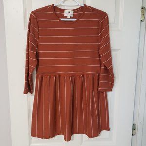 COPY- Pumpkin Striped 3/4 Sleeve Peplum Tee, NWOT